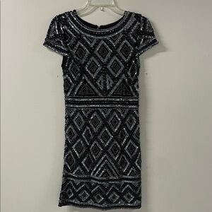 Adrianna Papell Black and Silver Sequin Mini Dress